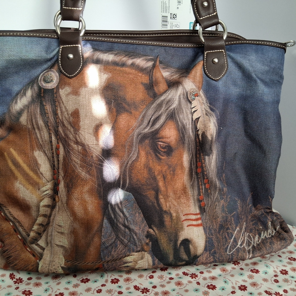 Montana West Brown and Blue Horse Print Tote